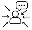 Icono de una única persona de contacto con flechas convergiendo hacia ella.