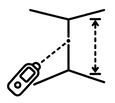 Icono de medidor láser proyectando una línea de medida hacia el vértice de dos paredes.