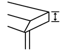 Icono lineal de detalle de encimera de cocina con canto a inglete y flechas que indican el espesor del borde.