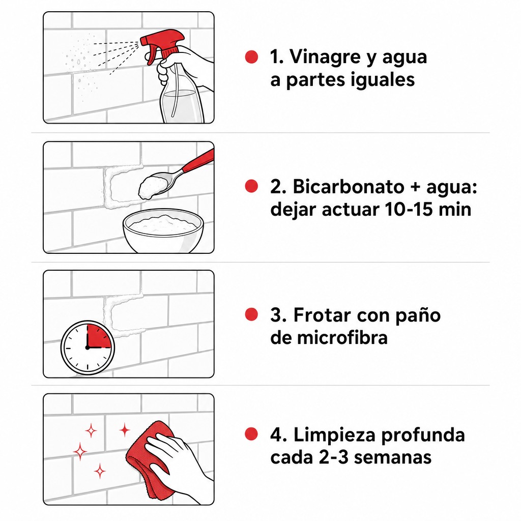 Infografía paso a paso para desengrasar azulejos de cocina